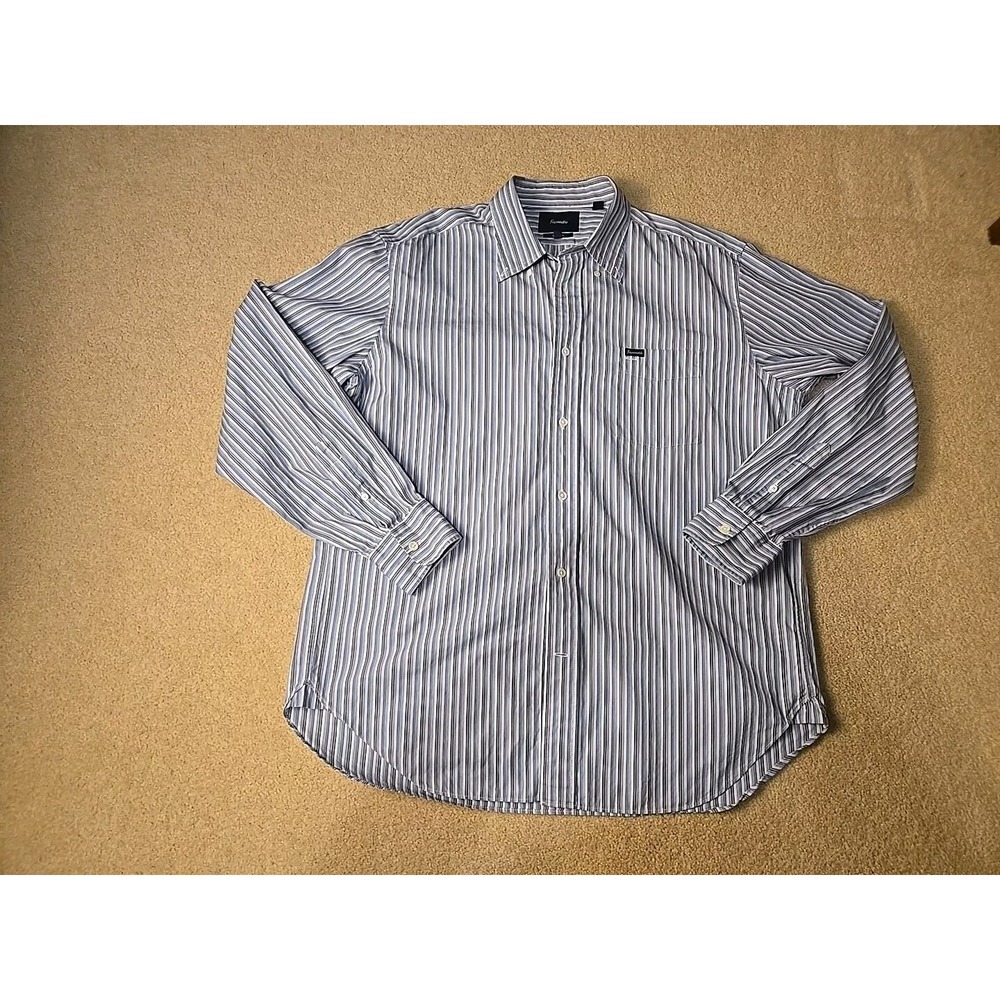 Faconnable Shirt Mens XL Classic‎ Blue Striped Cotton 100%
